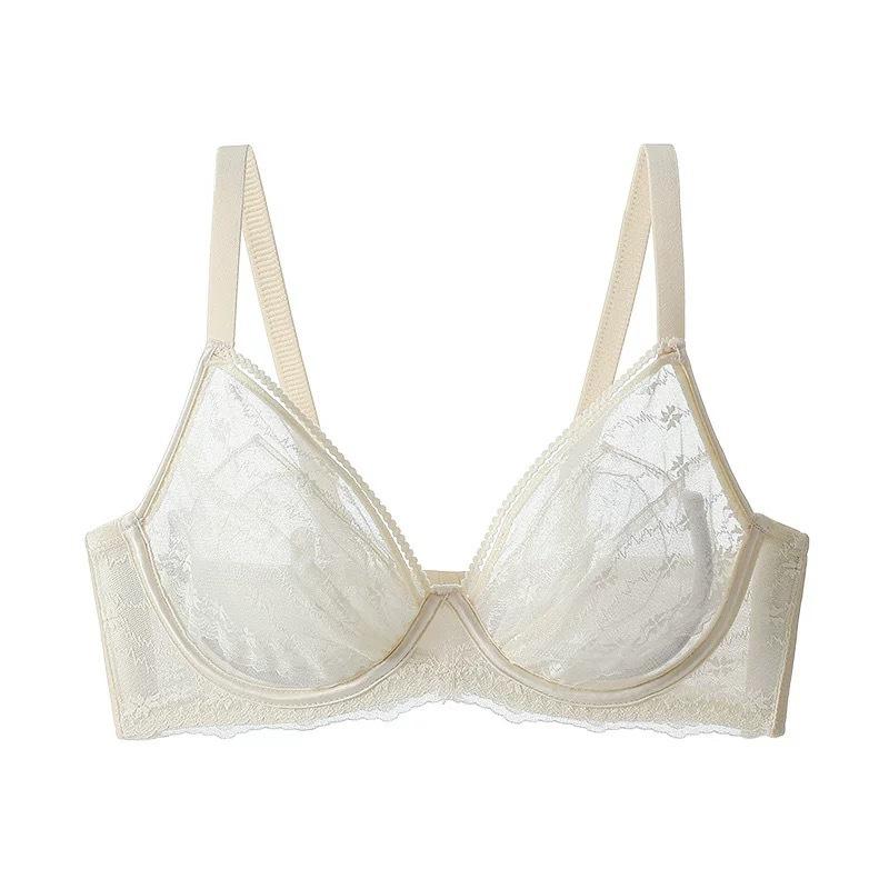 Sexy Lace Ultra-Thin Coquette Women Bra, Bust Minimizer Push Up Anti-Sag Breathable Shaping Bra 34/75bc шампанского