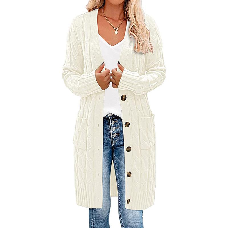 Damen S Lang V-Ausschnitt Knopf Tasche Strick Cardigan Pullover