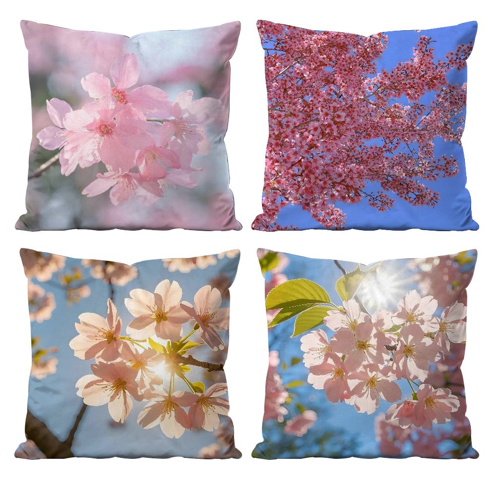 fashion Cherry Blossom Pillow Case Anti-dustmite Pillowcase Invisible zipper silky short plush Sofa cushion cover
