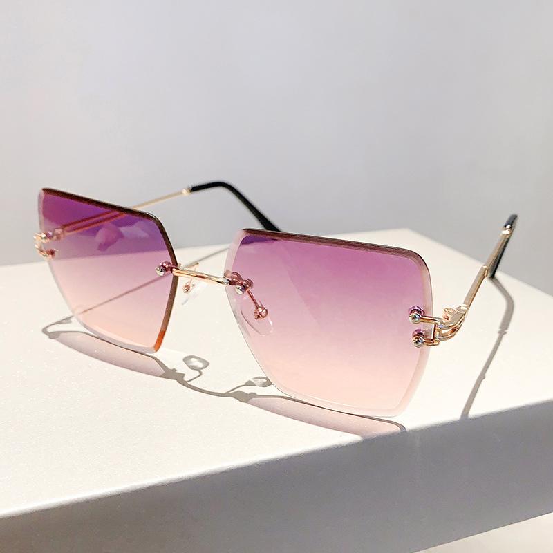 Vintage Brand Designer Rimless Metal Square Sunglasses Women Sun Glasses For Men Trendy Punk Fashion Luxury Ladies Cutting Shade
