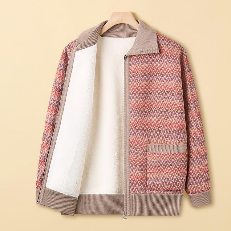 Herbst- und Wintermäntel für Menschen mittleren und höheren Alters, Damenmode-Oberteile für Großmütter und Samt gefütterte Pullover für Mütter und kleine Damen.