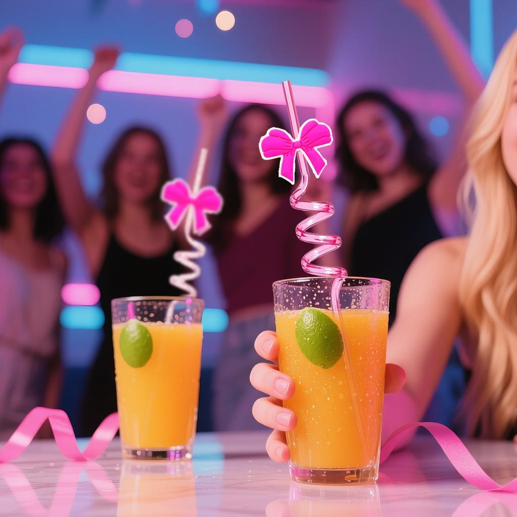 Bow Spiral Straw Cartoon Straw Drink Accessory Party Party 10pcs