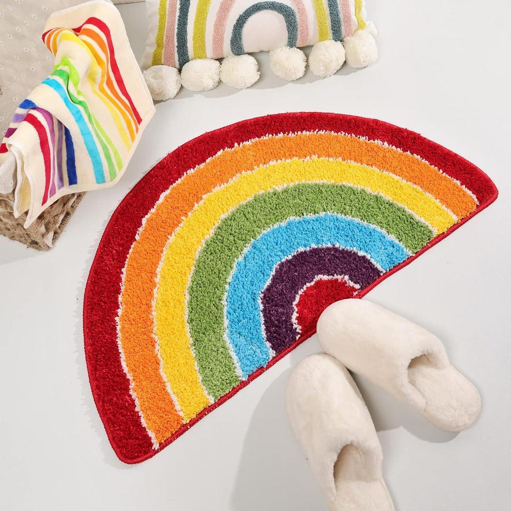 Ins Style Semicircle Rainbow Imitation Cashmere Quick-Drying Bathroom Foot Mat