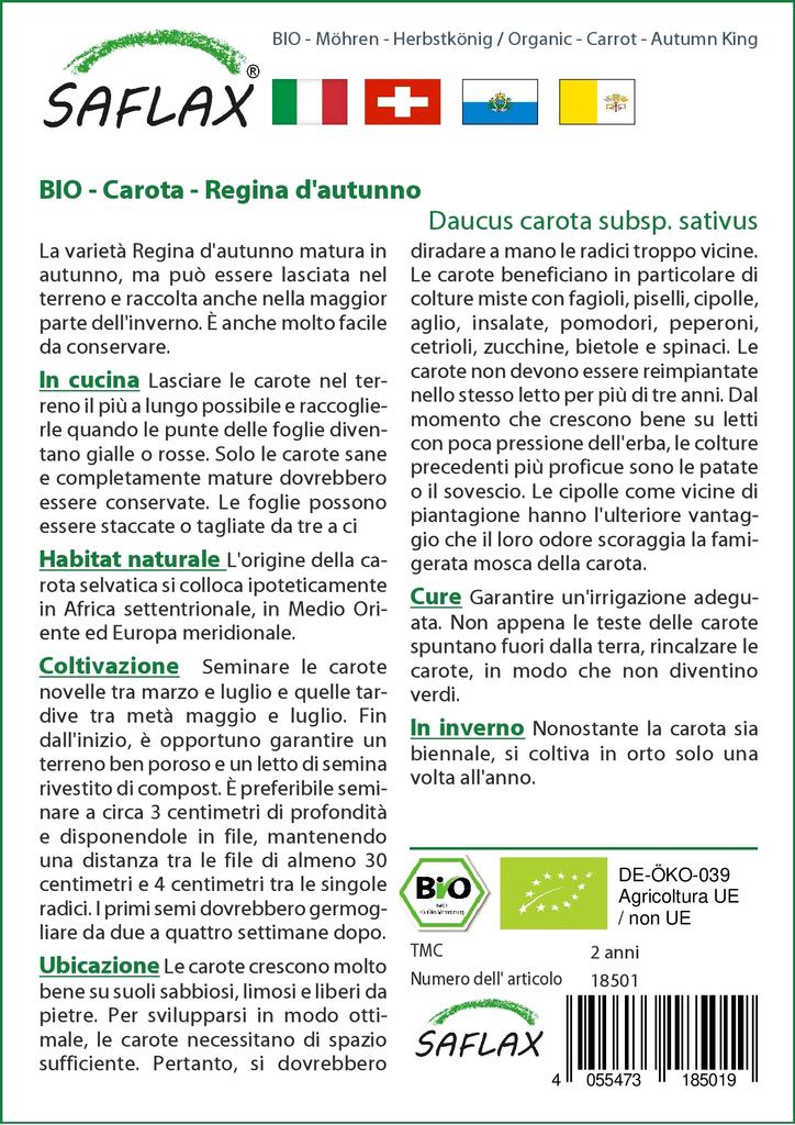 SAFLAX Garden In the Bag - Organic - Carrot - Autumn King - 1000 Seeds - With Substrate In a Fitting Stand Up Bag - Daucus Carota