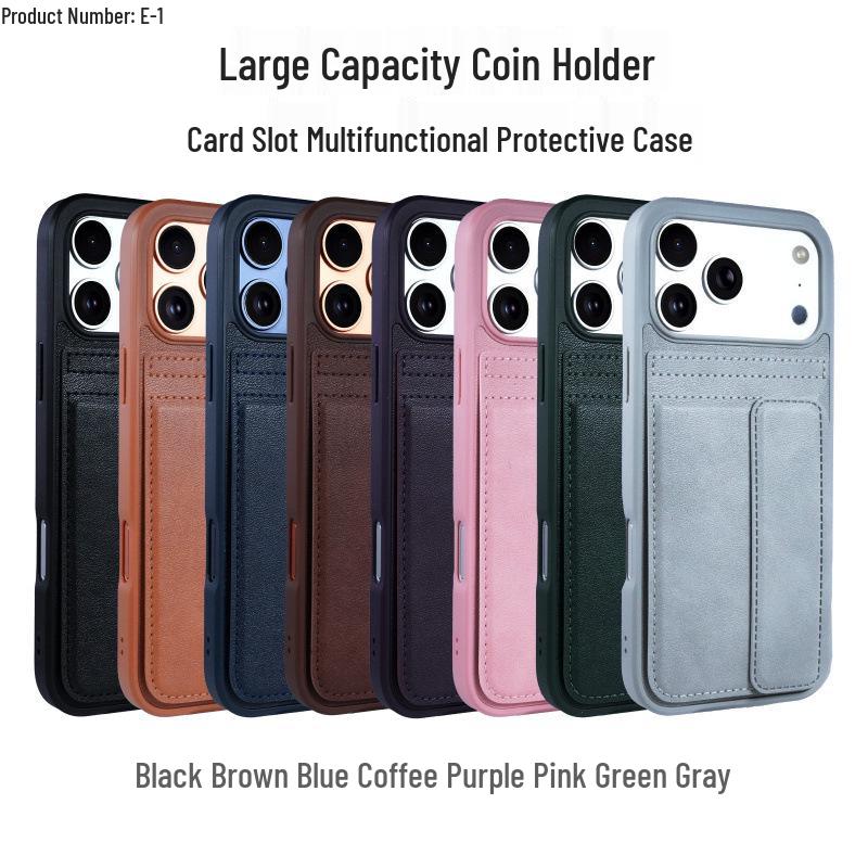 iPhone 17 Pro Max Ultra-thin Leather Case with Card Holder & Stand