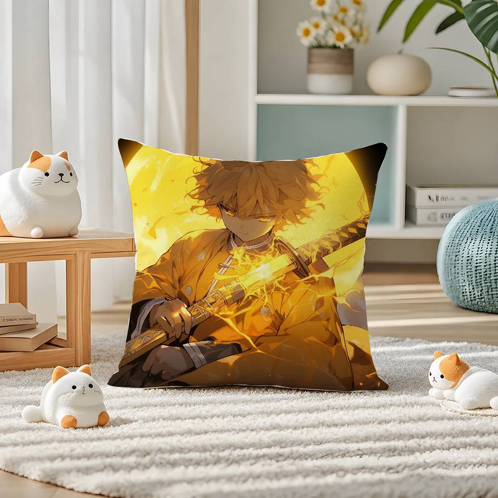 Demon Slayer Sound Breathing Art Anime Plush Pillow Cover Soft Short Plush Cushion Cover For Sofa Bedroom Home Decor Gift
