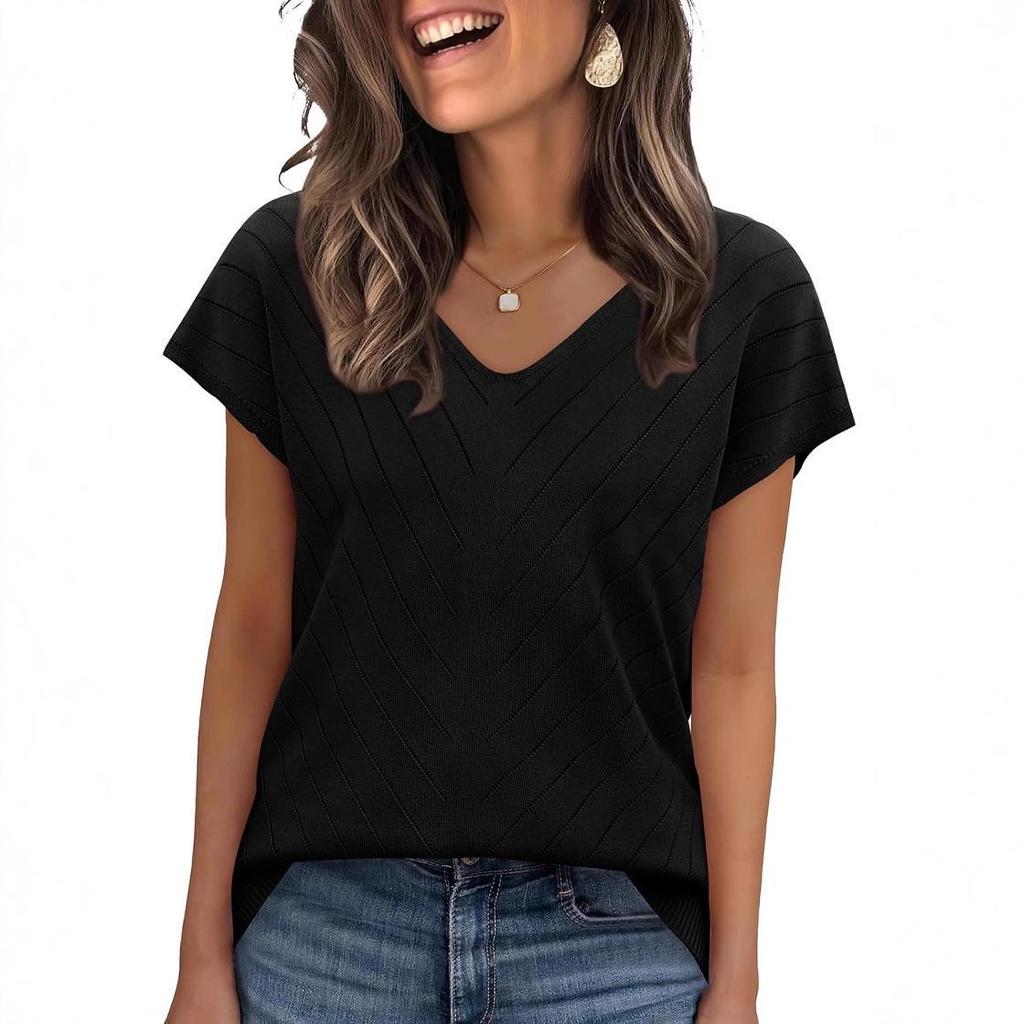 2026 Summer Hot Trend Beach Vacation Cap Sleeve V-Neck Hollowed-Out Casual Knit Sweater for Women