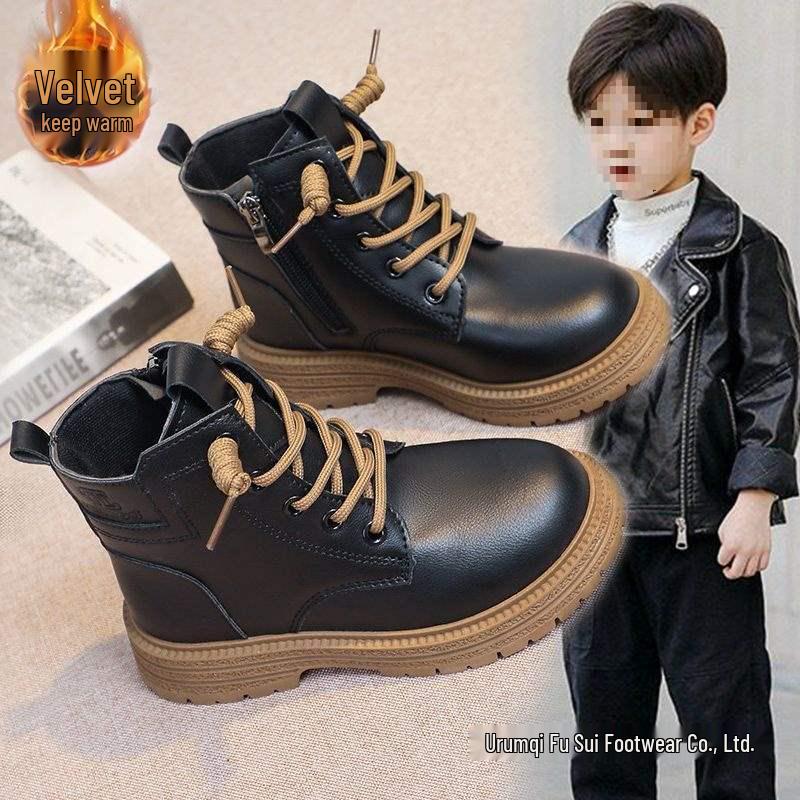 Stilvolle Kinder-Stiefel bis zur Wade aus Leder - Herbst/Winter Kollektion 2025 für Jungen und Mädchen, Warmes und Trendiges Ritter-Design.