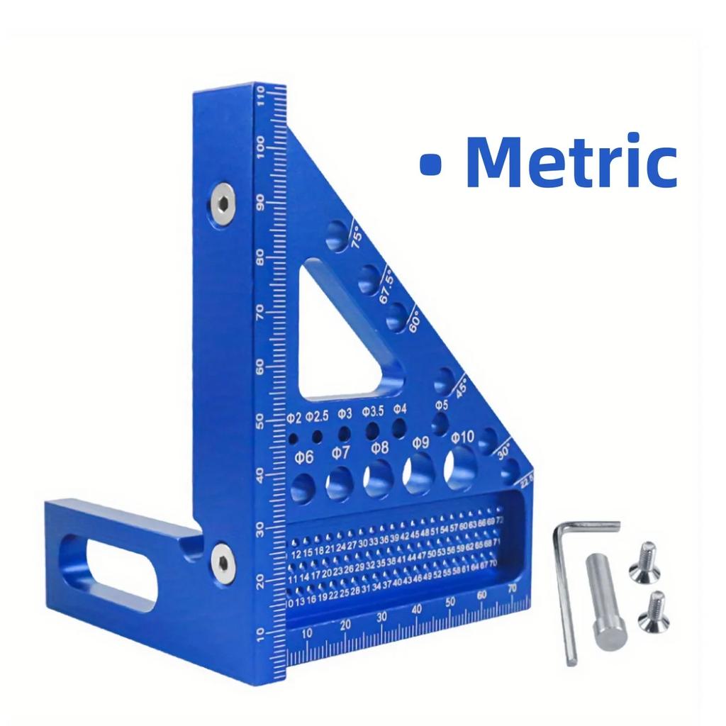3D Multi-Angle Metric/Inch Measuring Ruler, 45/90 Degree Aluminum Alloy Square Protractor, High Precision Layout Measuring Tool