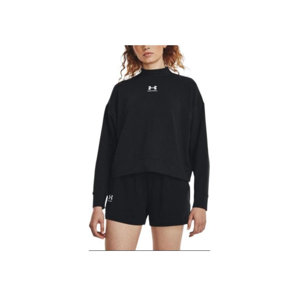Under Armour Solid Color Cotton Knit Stand Collar Training Sports Hoodie Women Hoodies Black 1379496-001