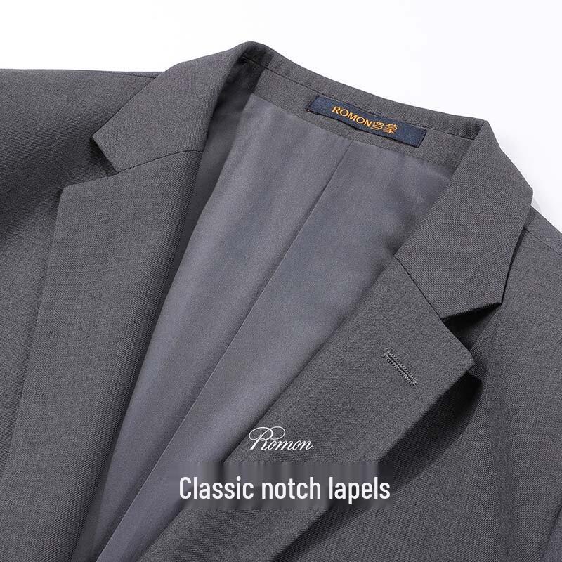ROMON Men's Dark Grey Two-Button Business Suit Jacket