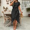 2025 New Women's Round Neck Split Short Sleeve Trendy Print Dress Summer Fashion Slim Fit Korean Style