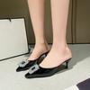 Baotou Semi-slippers Women's Summer Wear Rhinestone Square Buckle Patent Leather Pointed Toe Shallow Mouth Low-heeled High Heels