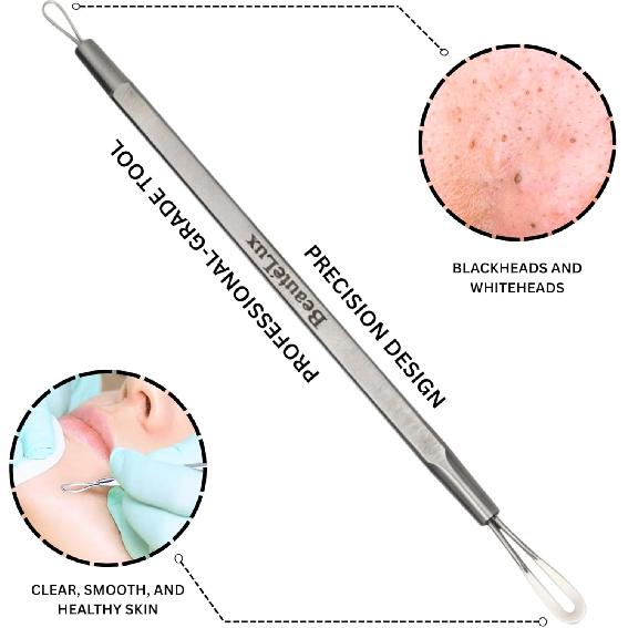 2-in-1 Blackhead Removal Tool, Stainless Steel Acne Extractor, Blackhead & Whitehead Remover for Face/Nose, Dual-Loop Pimple Extractor, Skin Blemish