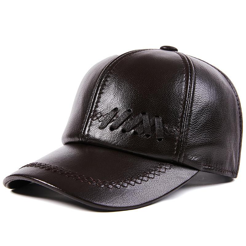 

Осенне-зимняя мужская и женская кожаная бейсболка, водонепроницаемая ветрозащитная шапка для занятий спортом на открытом воздухе темно-коричневого