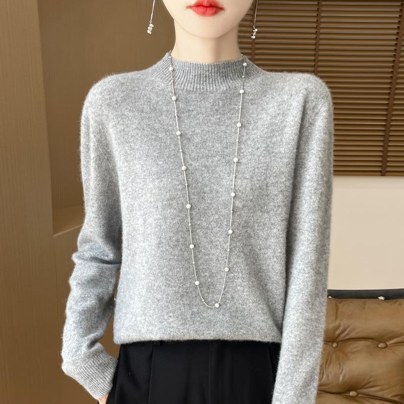 Autumn and Winter Women's Half High Neck Warm Sweater Knitted Pullover Sweater