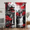 2 Stück Japanische Landschaft Tuschemalerei Polyester Vorhänge, Halbtransparent mit Stangentasche, Maschinenwaschbar, Dekorative Paneele für Schlafzimmer,