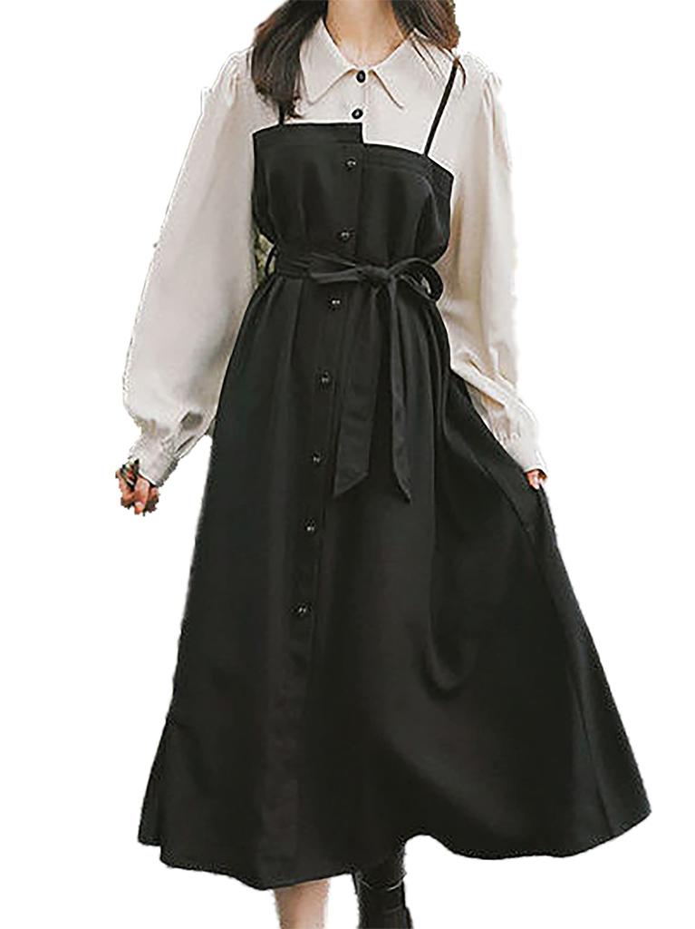 Babestar Layered Layered Long Solid Perfect for Casual Size Women's Dress, Mid-Length, Look, Sleeve, Color, Long/Medium, Collared, Slimming, Cute,