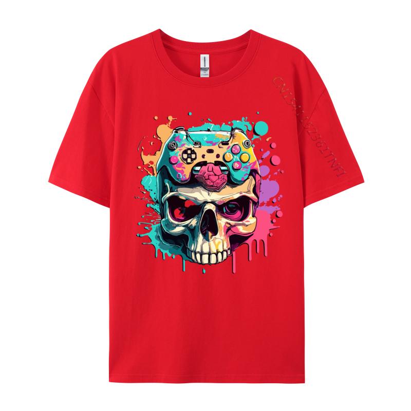 Gamer Skull Paint Splash Video Game Controller Teen Boy Tshirts Top Tshirt Tops Shirts New Arrival Cotton Printing Novelty Boy