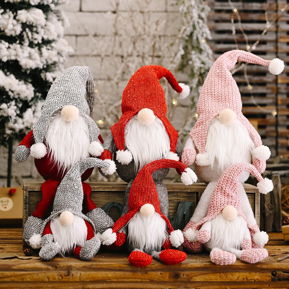 Playful Christmas Figurine Adorable Knitted Hat Old Man Doll With Hanging Legs For Decor