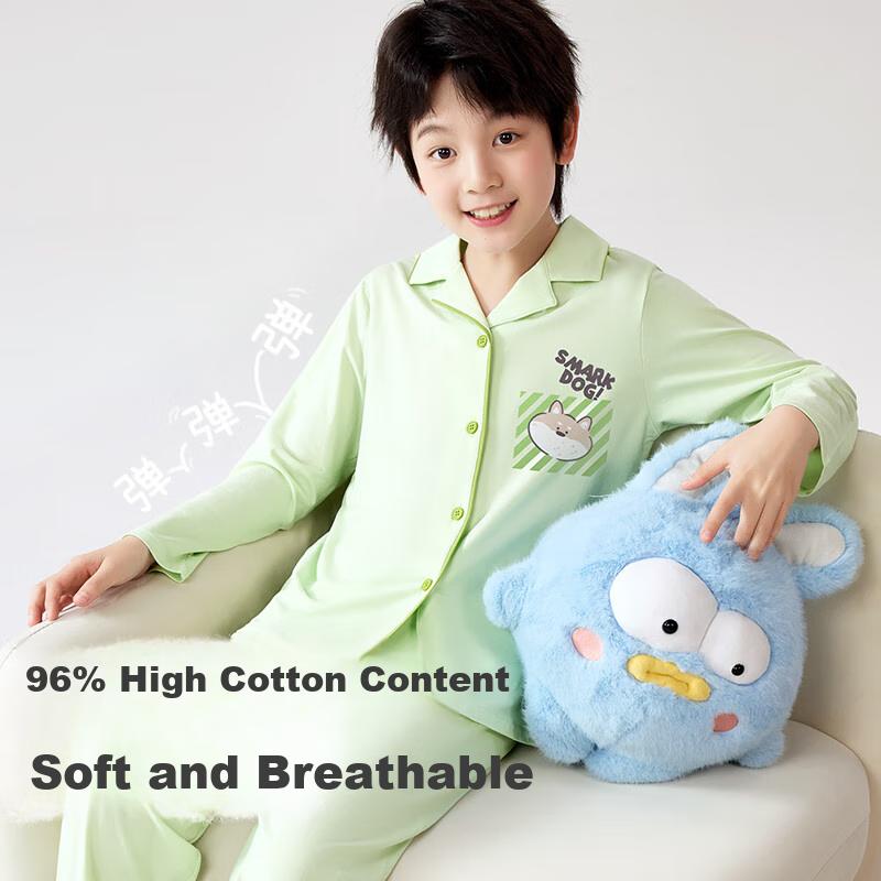 Jiusuiban [Air-Conditioned Room Recommendation] Children's Pajamas, Boys And Girls Spring And Autumn Pure Cotton Moisture-Wicking Youth Home Wear Set