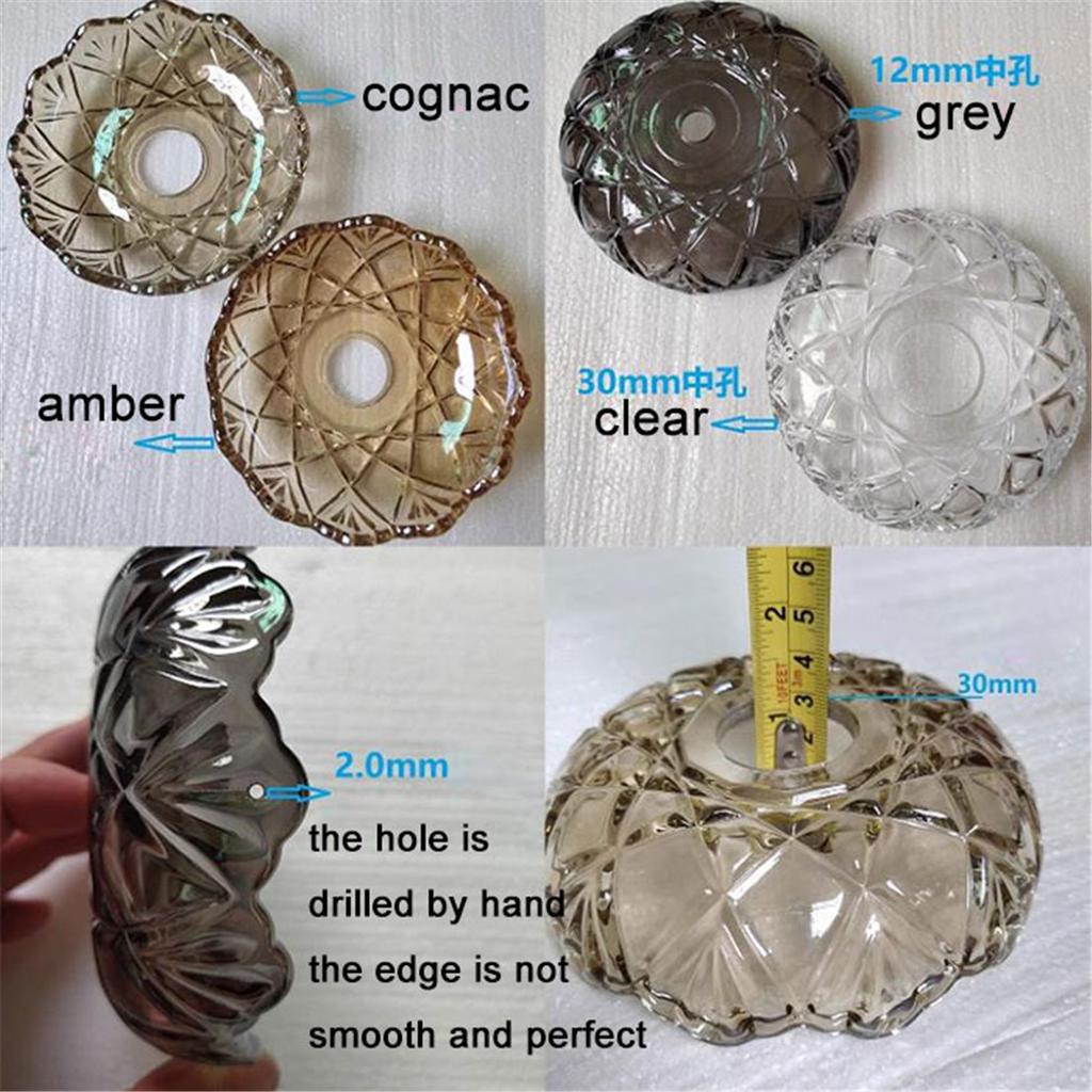 D12xH3cm Bernstein Grau Glas Tropfschalen Ersatz mit 4 Seitenlöchern,Klares Cognac Kristall Tropfschalen Schale mit 12mm 26mm 30mm Öffnung