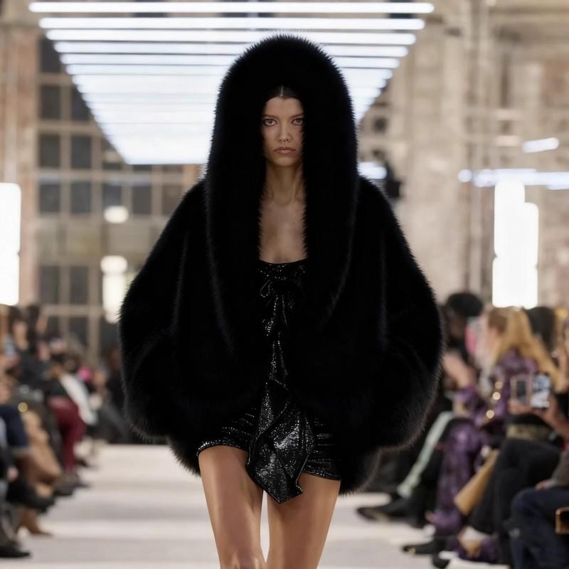 Abrigo con Capucha de Piel Sintética para Mujer 2025 Invierno Grueso Cálido Ropa de Abrigo Estilo Chic Urbano