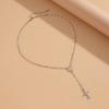 Fashion Sense Cross Alloy Pendant Necklace Gemstone Beaded Collar Chain