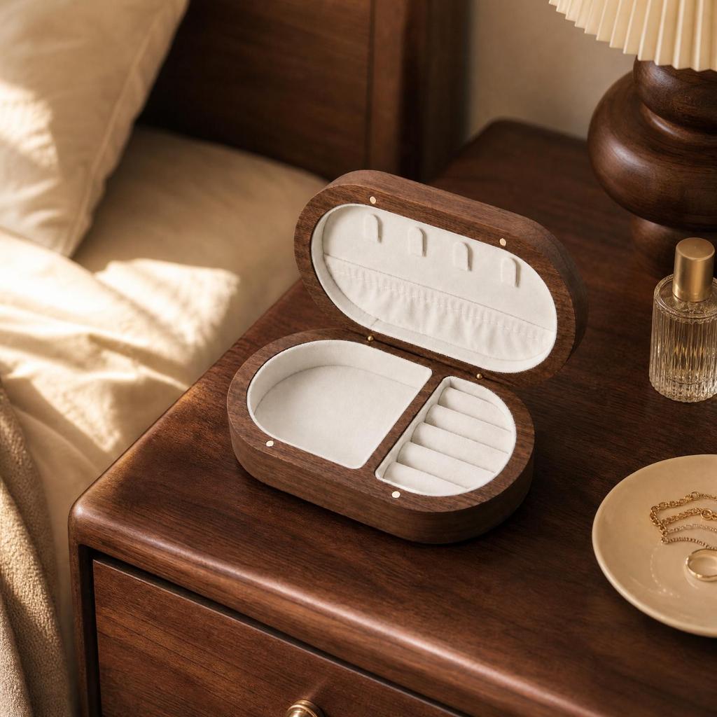 Solid Wood Jewelry Box with Snap Closure Dustproof for Bedroom