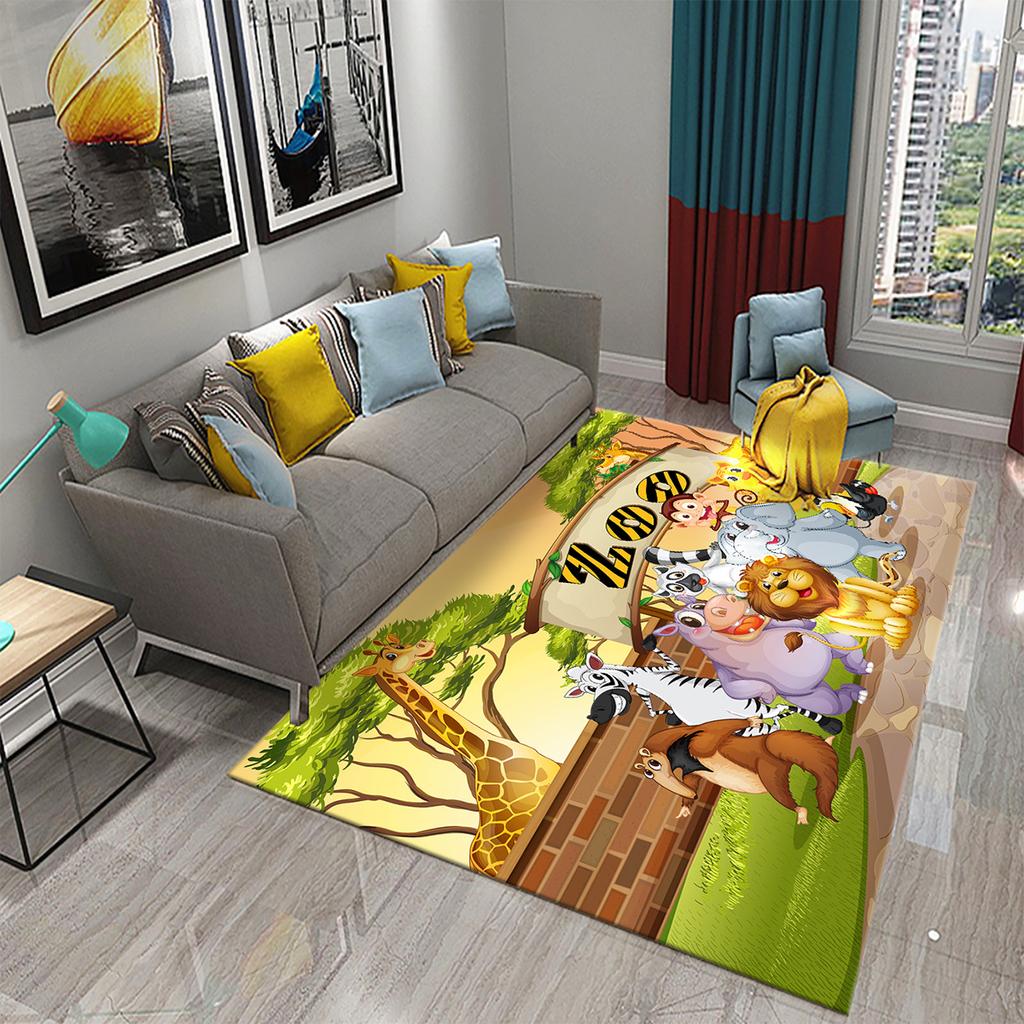 Cartoon Zoo Carpet Cute Animal Flower Rugs Kids Boys Bedroom Non-slip Play Area Mats Home Living Room Kitchen Decor Floor Mat