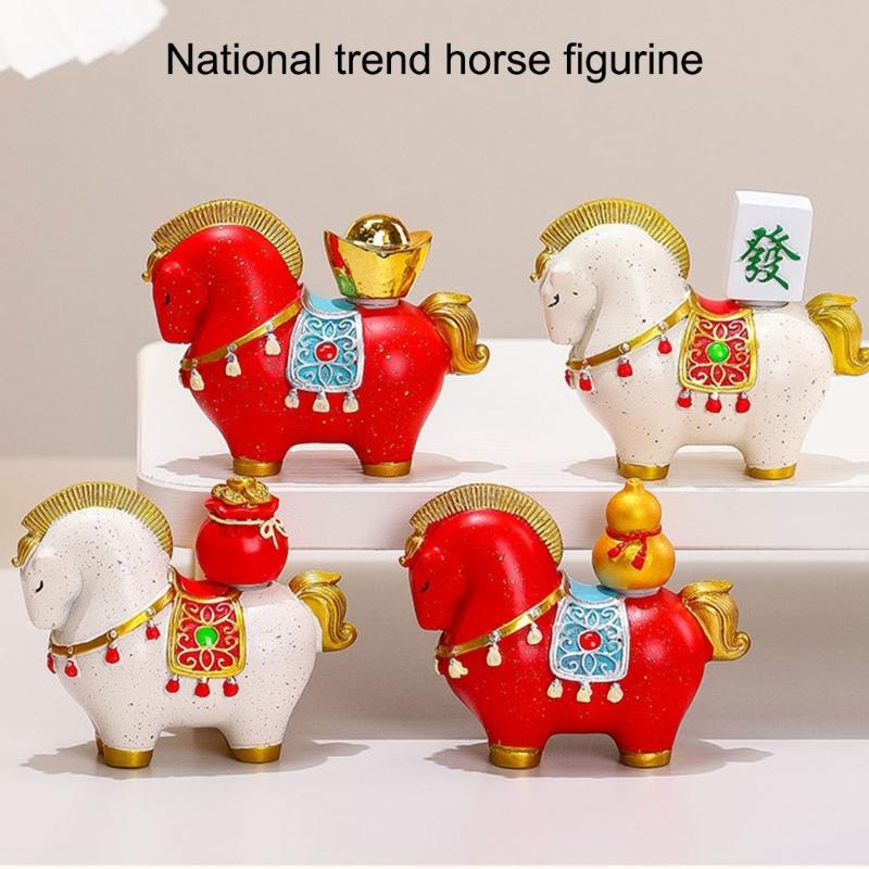 Year Of Horse Resins Sculpture New Year Decorative Figurine Symbolizing Fortunes Prosperity For Gifting Or Shelf Table