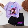 Summer Demon Hunters Purple T-shirt Shorts Suit for Girls Cartoon Number 3D Printed Short-sleeved Top