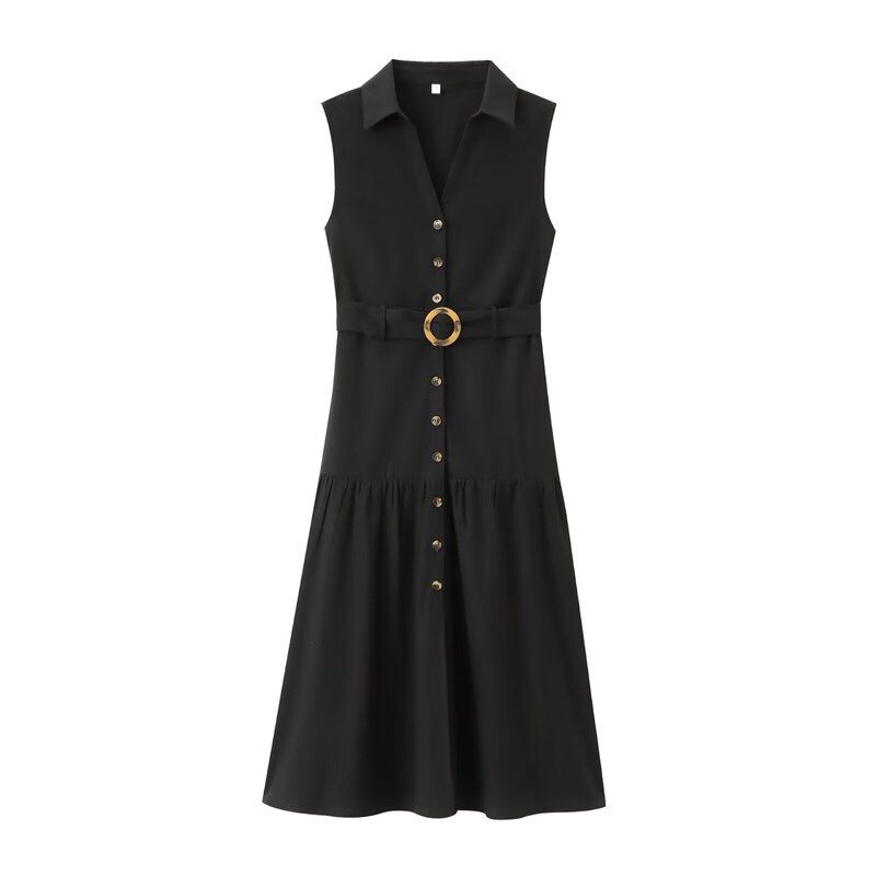 Fashion Style 2024 Summer New Arrival Women's Stylish V Neck Sleeveless Strap Belt Shirt Dress 67047112