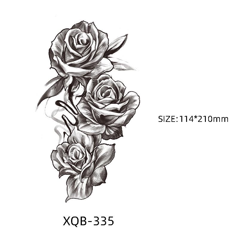 Waterproof Black & White Sketch Flower Half Sleeve Tattoo Stickers