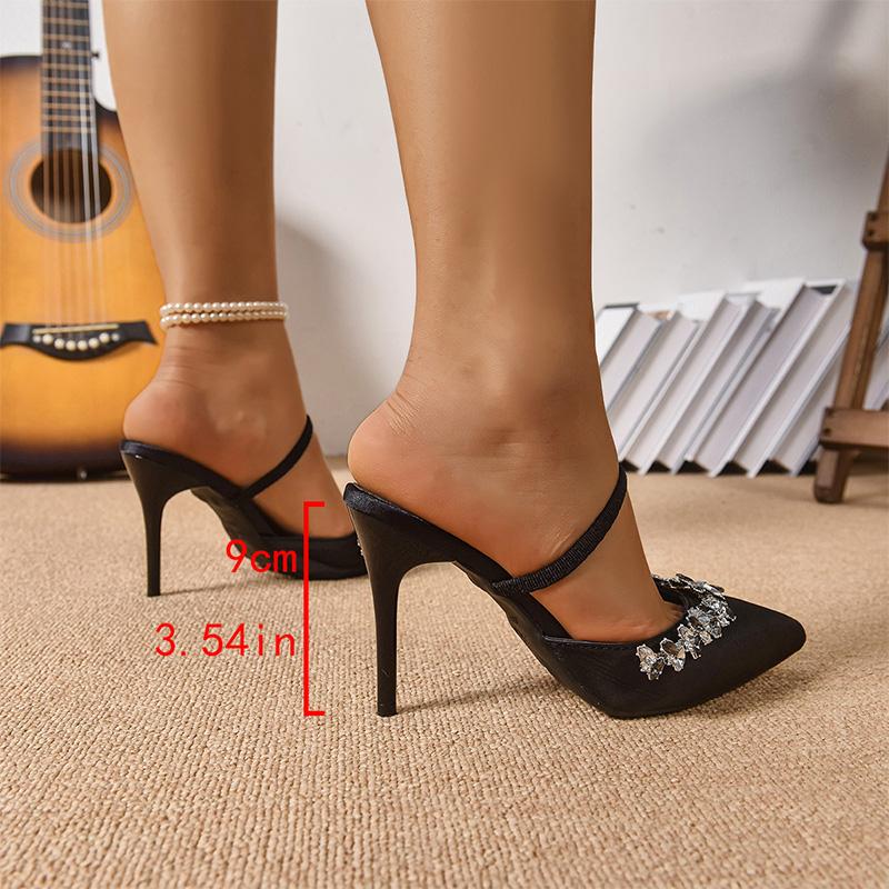 Shiny Crystal Chain Super High Heels Sandals Women Fashion Purple Pointed Toe Party Slippers Plus Size Light Thin Heeled Sandals
