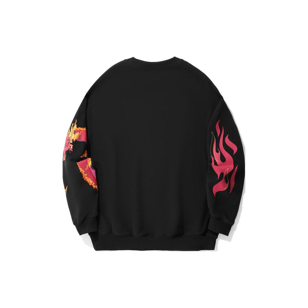 Li Ning Daily Prosperity Series Dragon Year Dragon Totem Pattern Loose Pullover Sweatshirt Men sweatshirt Black AWDU333-2