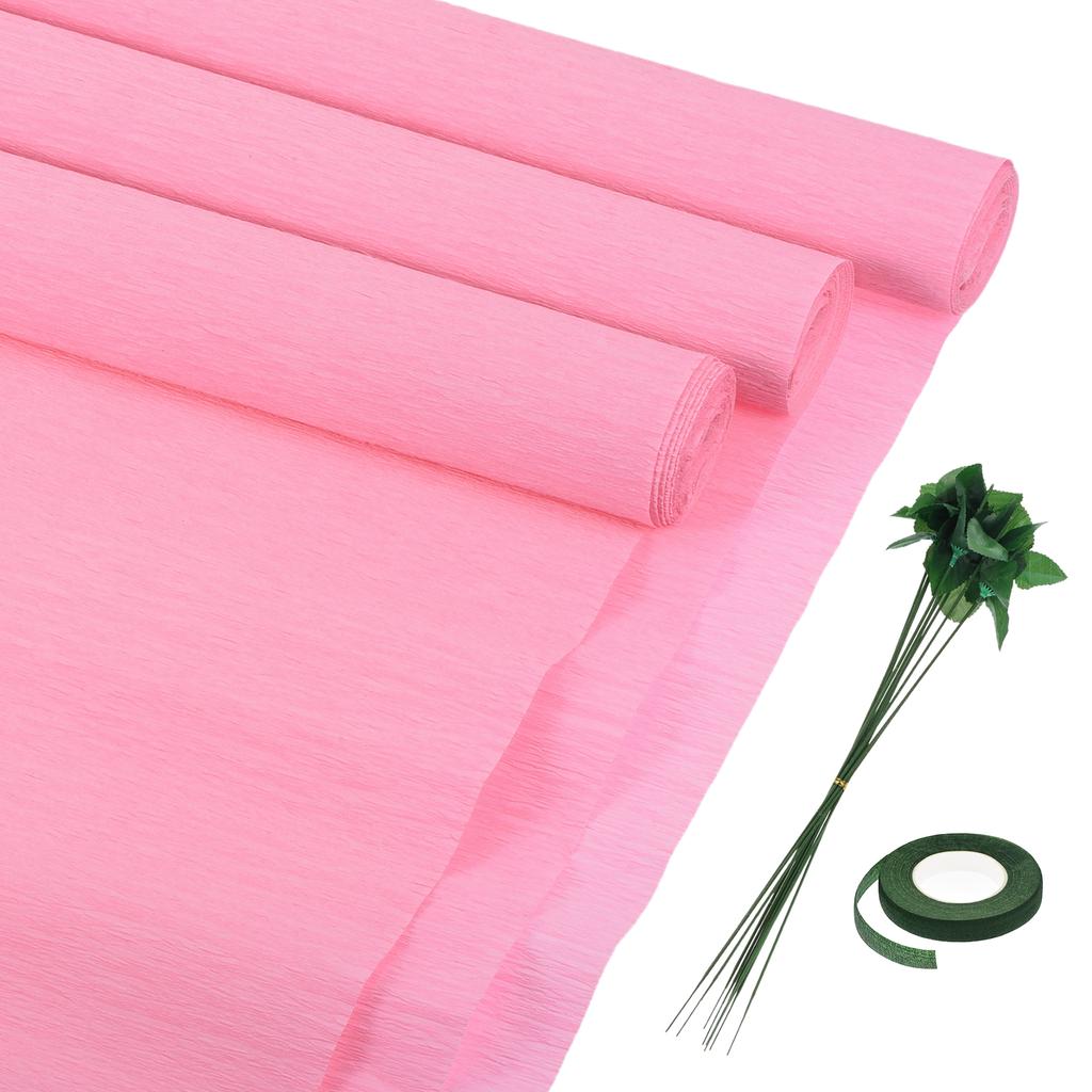 6pcs Crepe Paper Roll with Floral Stem Wire and Green Floral Tapes for Wedding Ceremony Various Large Festivals Decoration