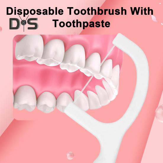 12 Piezas Cepillo de Dientes Desechable con Pasta de Dientes Palillo de Hilo Dental Raspador de Lengua Portátil Viaje Adultos Mini Cepillo de Dientes Pre-Pegado Hilo Dental Cuidado Bucal