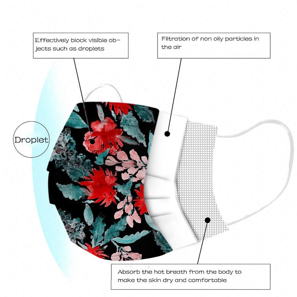 50 Stück Erwachsenen Drei-Lagen Schutz Staubdicht Cartoon-Druck Einwegmaske