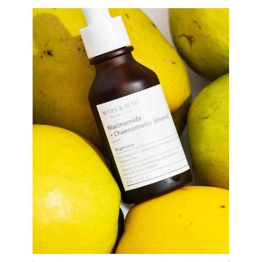 Mary&May Niacinamide + Chaenomeles Sinensis Face Serum 30ml - Korean Vitamin B3 Face Serum For Clear,Sebum Control And Acne Soothing- Quick
