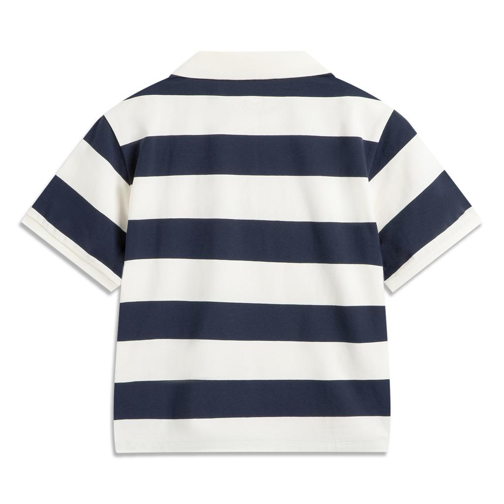 Li Ning Sports Lifestyle Series High Street American Vintage Comfortable Casual Simple Loose Short Sleeve Polo Shirt Women tops Off-White APLV164-2