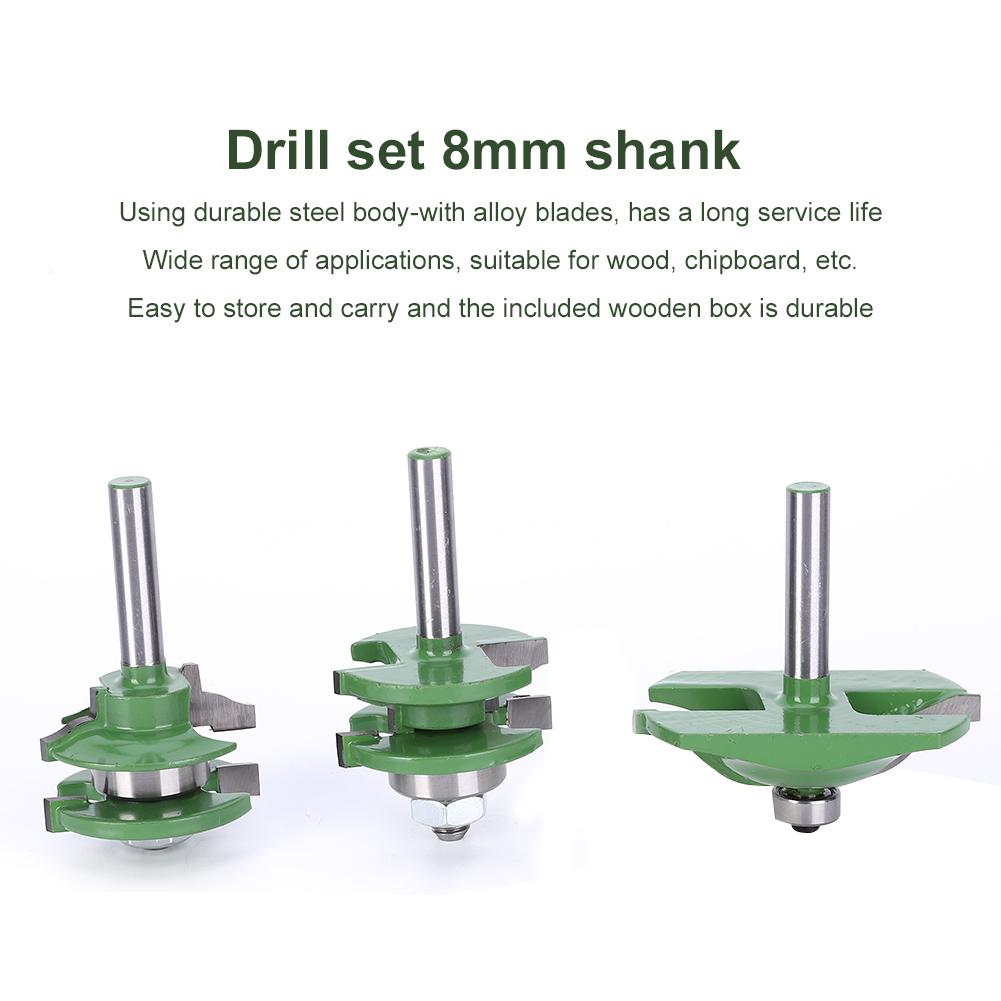 3 Stück 8mm Schaft Fräserbohrer Set T-Form Holzfräser Einstellbares Schrankbit Set(3 Stück Tür