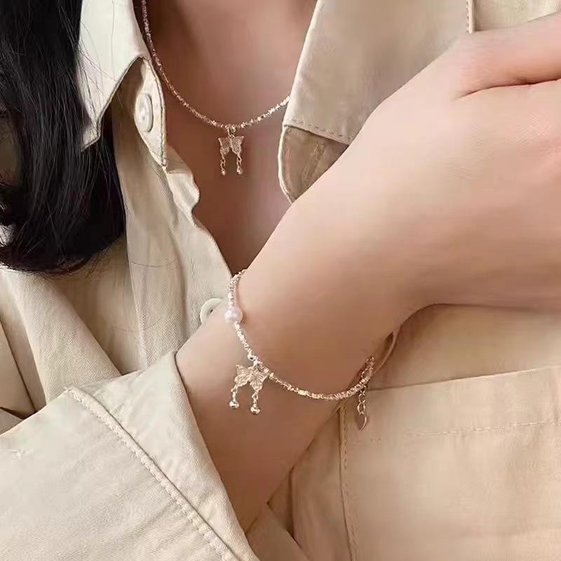 Elegant Silver Butterfly Pearl Bracelet for Women - New Chinese Style, Perfect Summer Gift for Friends