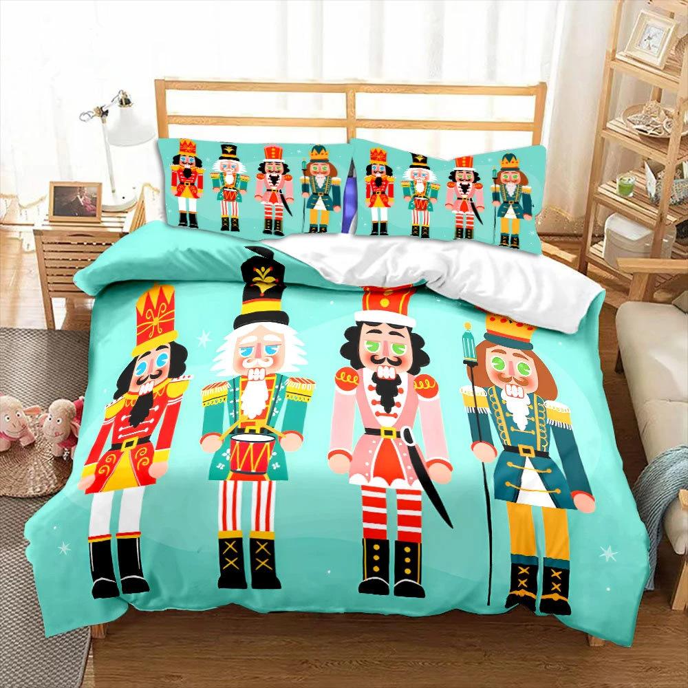 Nutcracker Duvet Set Three-Piece Cartoon Royal Guard Bedding Set Quilt Cover
