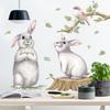 Cute Rabbit Birds Wall Sticker Green Leaves Decorative Wallpaper Self Adhesive Living Room Wall Murals TV Background Home Decor