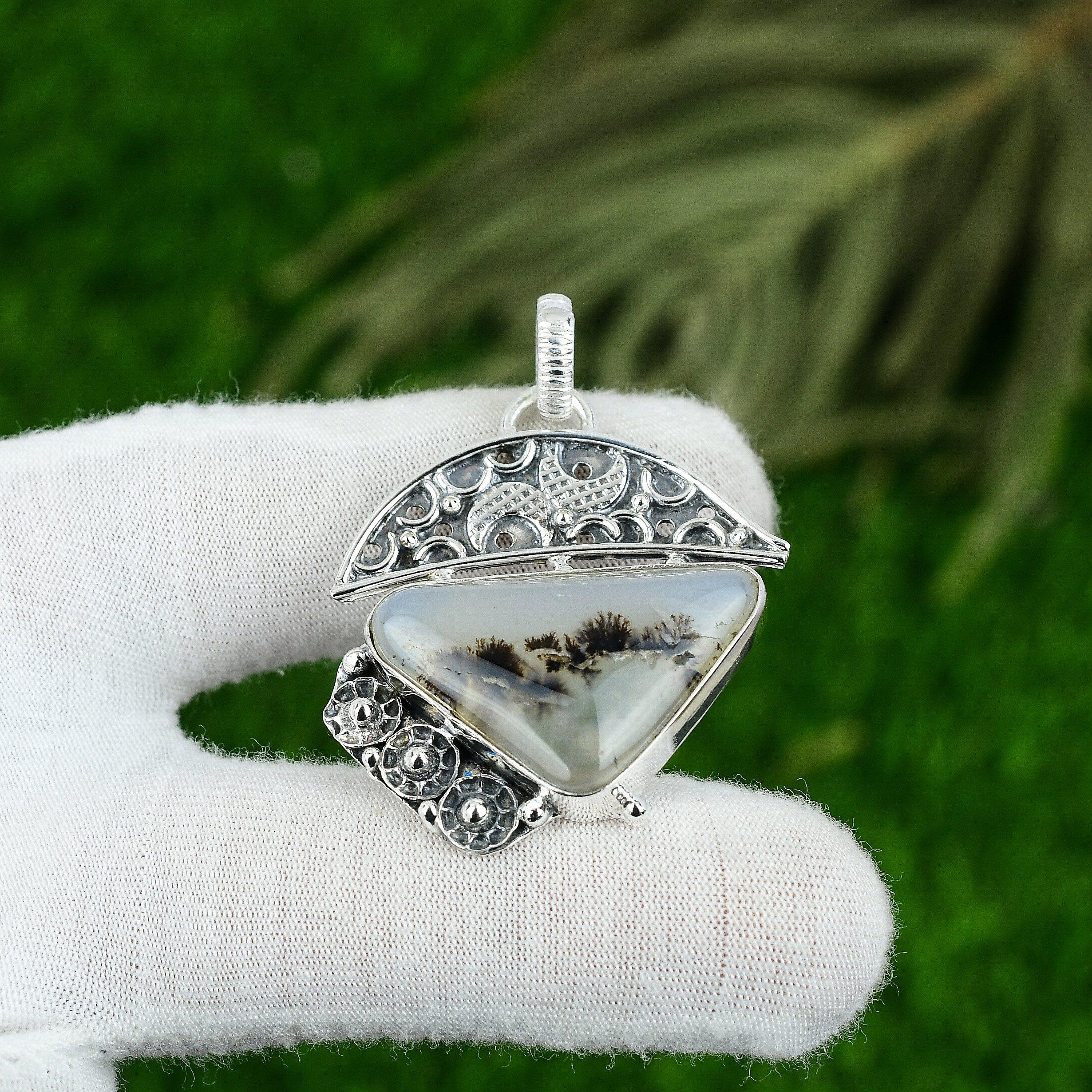 

Подарок для нее Ювелирная подвеска из стерлингового серебра 925 пробы с натуральным дендритовым тигровым камнем