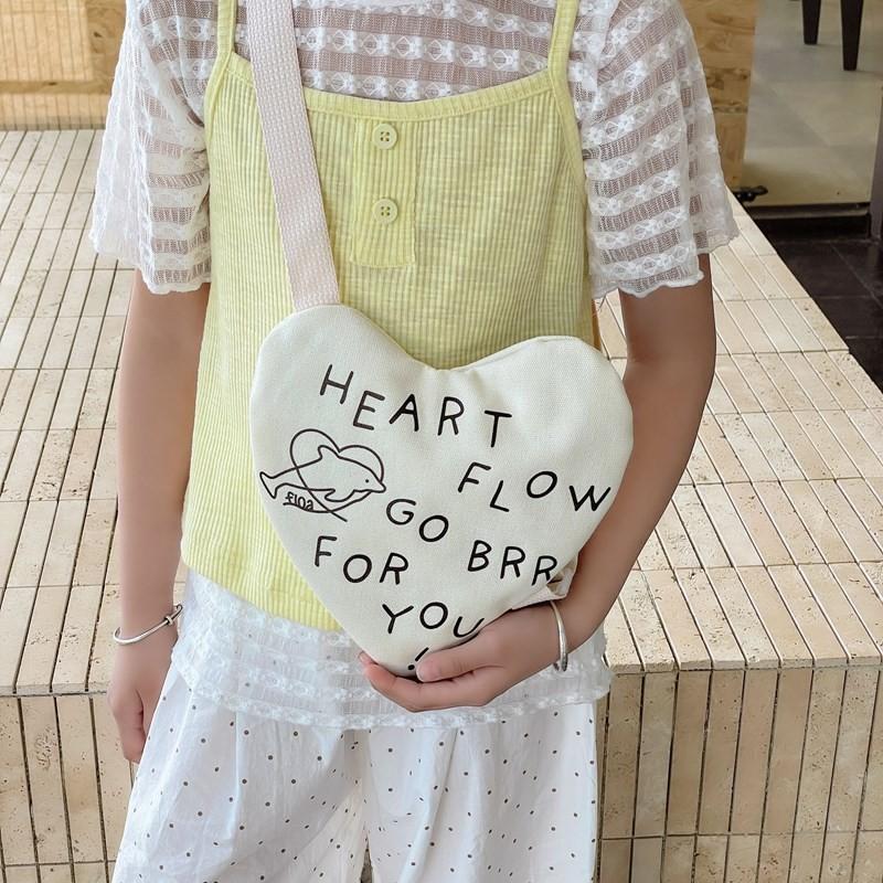 Letter Simple And Dolphin Pattern Heartshaped Children Canvas Bag Shoulder