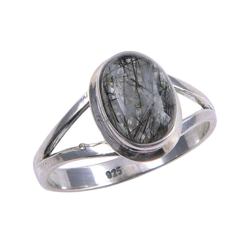 Natural Black Rutile Gemstone Handmade 925 Sterling Silver Gift Ring S.9.5 K1o44