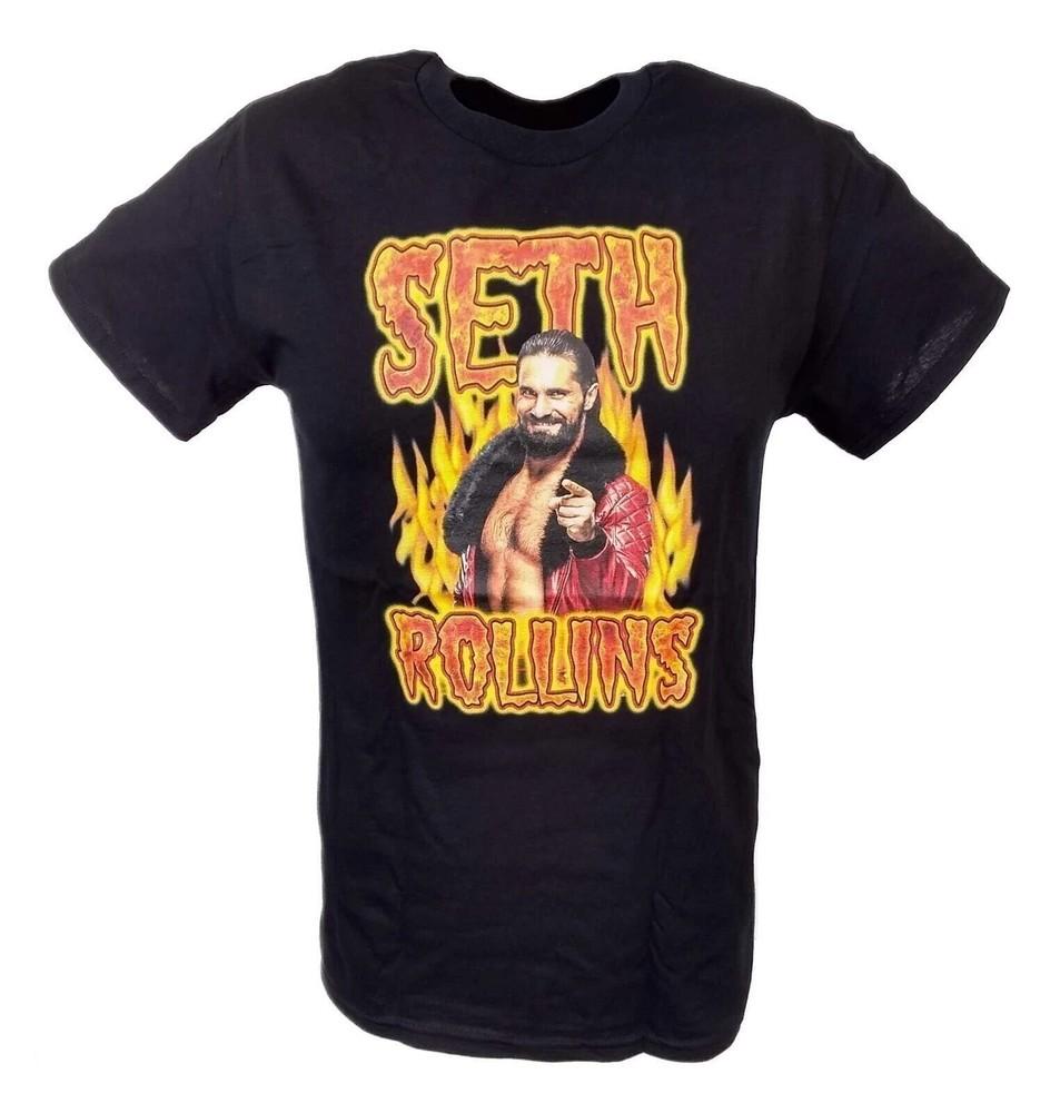 Seth Rollins Standing in Flames Mens Black T-shirt 100% Cotton PP2227 Unisex T-Shirt M