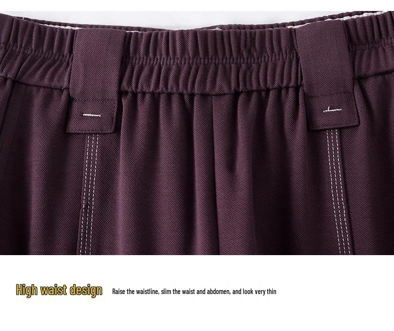 High-End Women's Purple Scimitar Spring 2025 Slimming Wide-Leg Pants with Elastic Waist